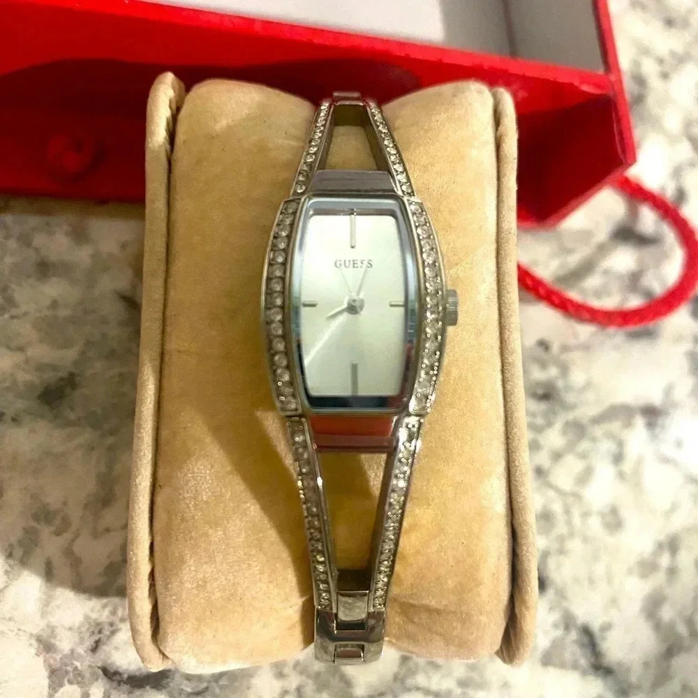 Guess Silver Watch With Diamond Accents